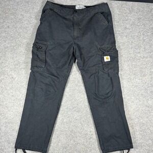 Carhartt WIP Mens Cargo Pants Black Cotton Relaxed Fit Ripstop XL 34x28 Faded